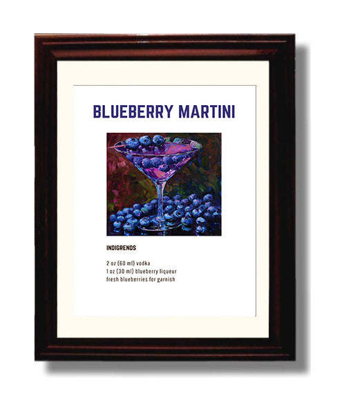 Blueberry Martini 8x10 Beveled Frame cocktail recipe wall art print – Cocktail Recipies decor