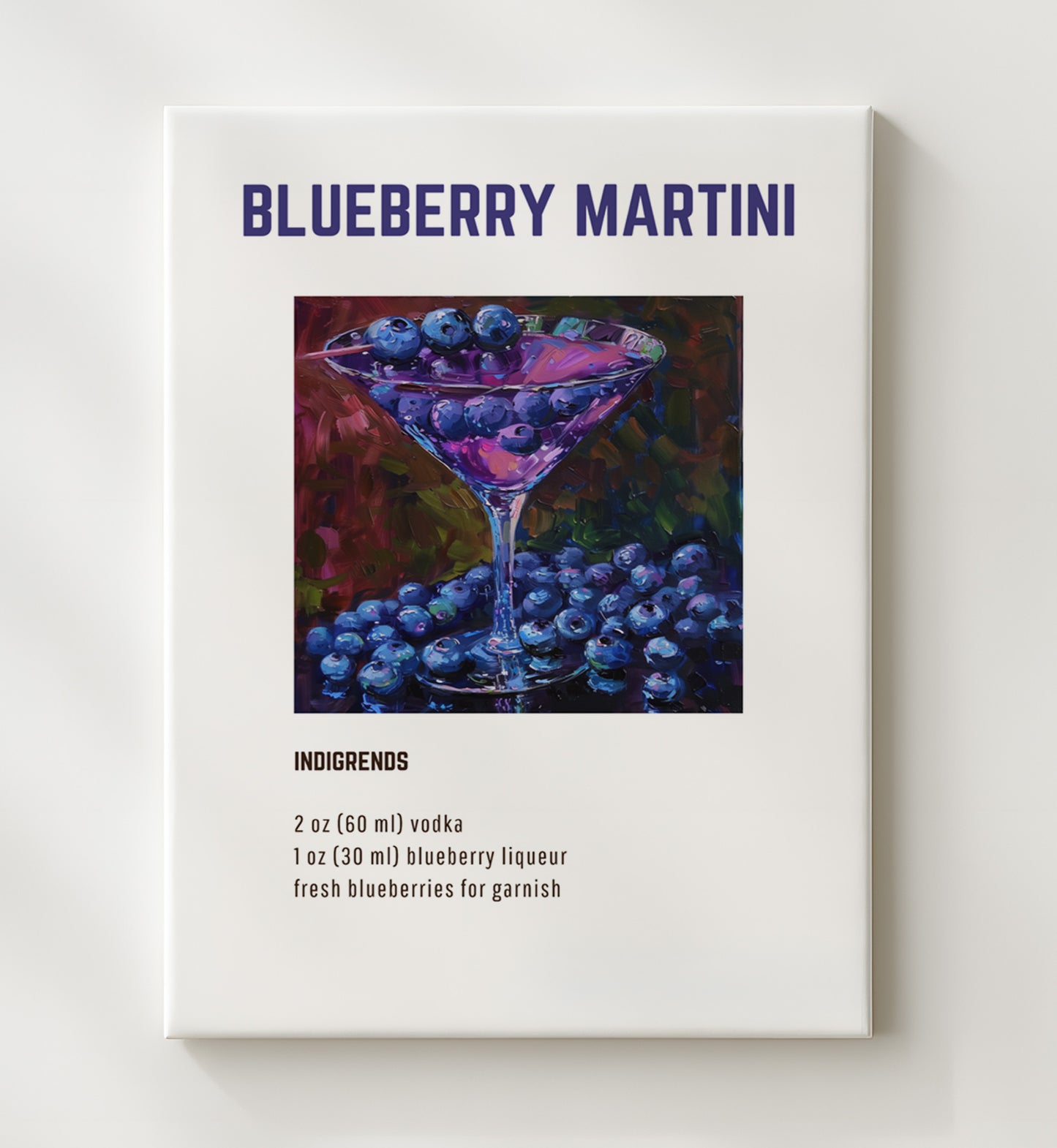 Blueberry Martini 20x24 Canvas cocktail recipe wall art print – Cocktail Recipies decor