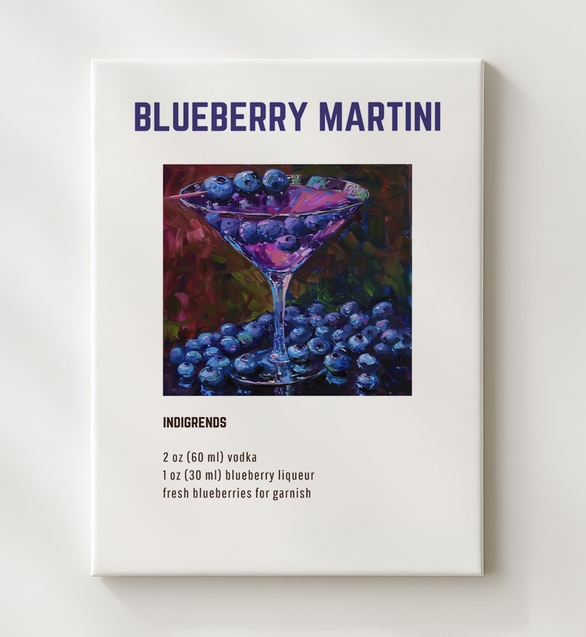 Blueberry Martini 20x24 Canvas cocktail recipe wall art print – Cocktail Recipies decor