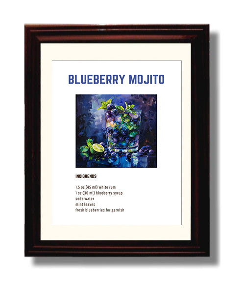 Blueberry Mojito 8x10 Beveled Frame cocktail recipe wall art print – Cocktail Recipies decor