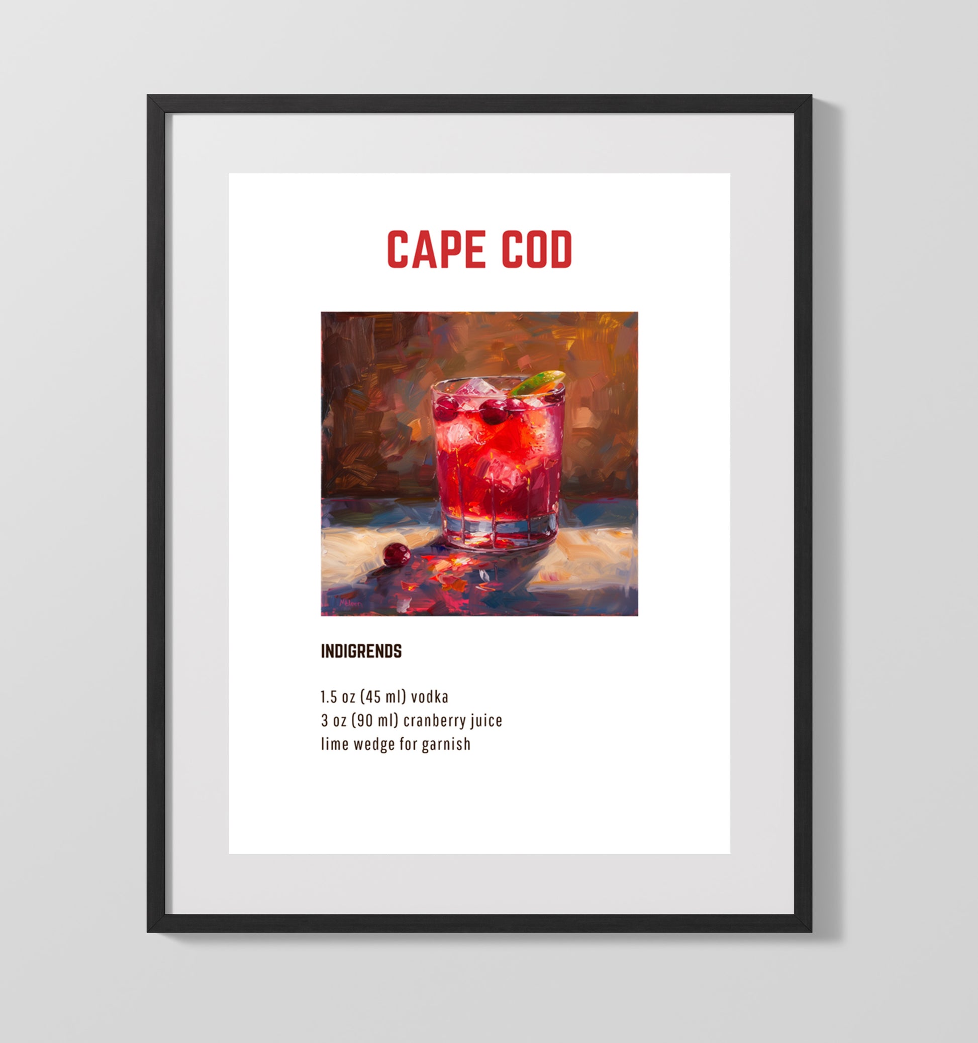 Cape Cod 16x20 Gallery Frame cocktail recipe wall art print – Cocktail Recipies decor