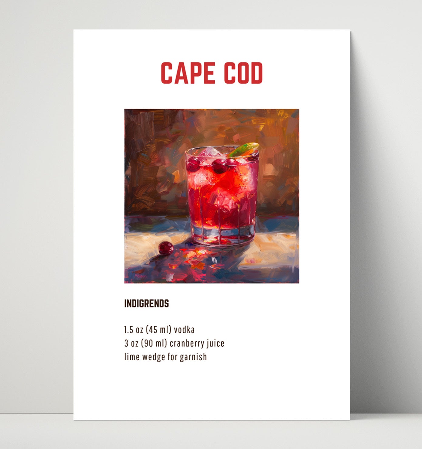 Cape Cod 16x20 Unframed Print cocktail recipe wall art print – Cocktail Recipies decor
