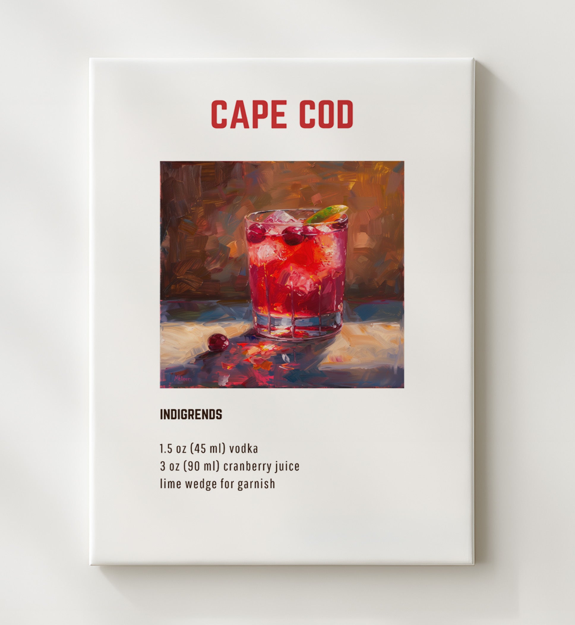 Cape Cod 20x24 Canvas cocktail recipe wall art print – Cocktail Recipies decor