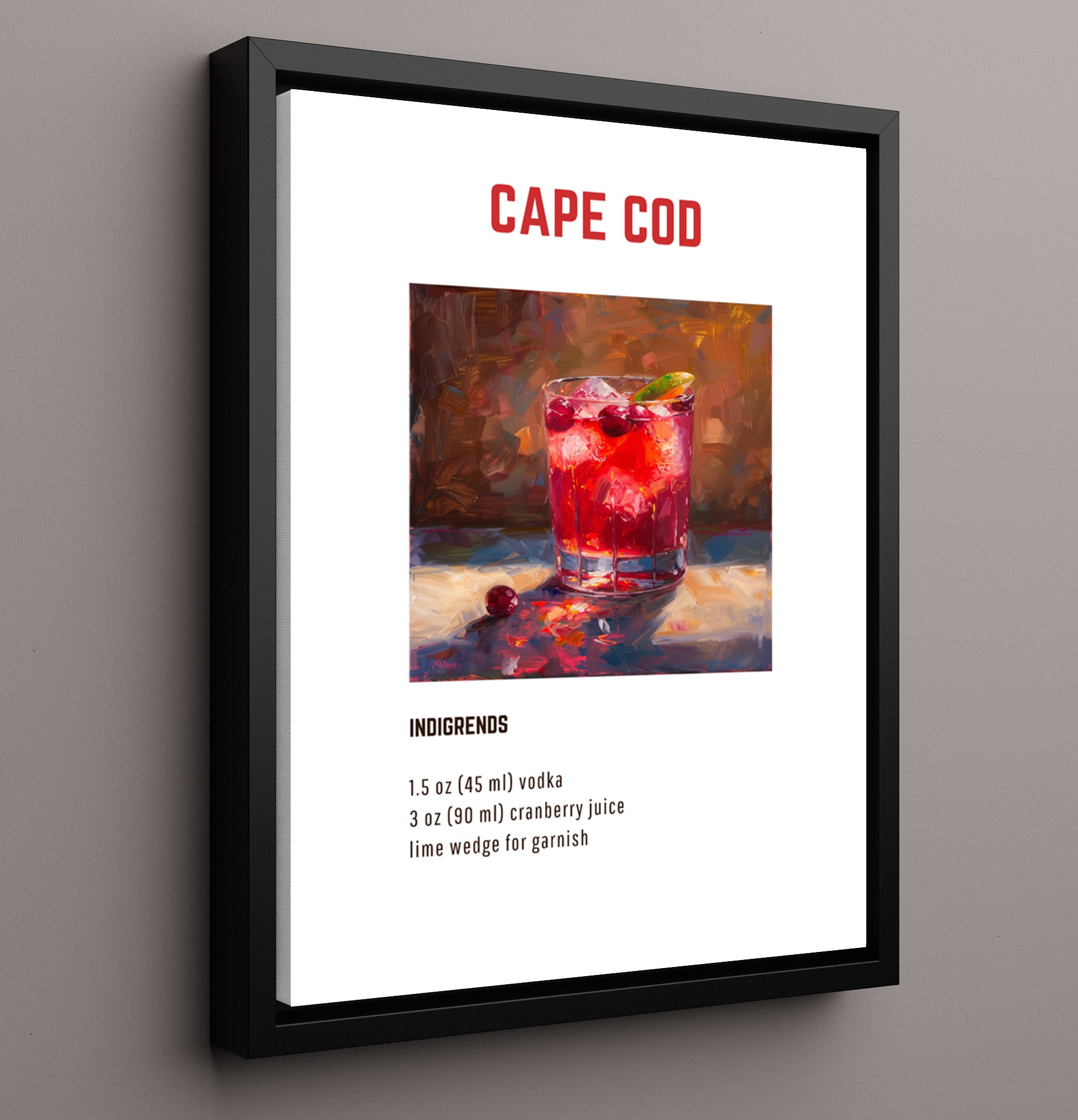 Cape Cod 16x20 Framed Canvas cocktail recipe wall art print – Cocktail Recipies decor