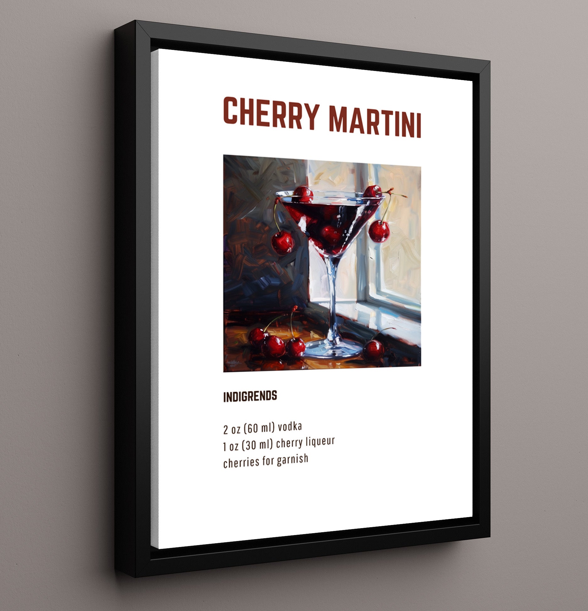 Cherry Martini 16x20 Framed Canvas cocktail recipe wall art print – Cocktail Recipies decor