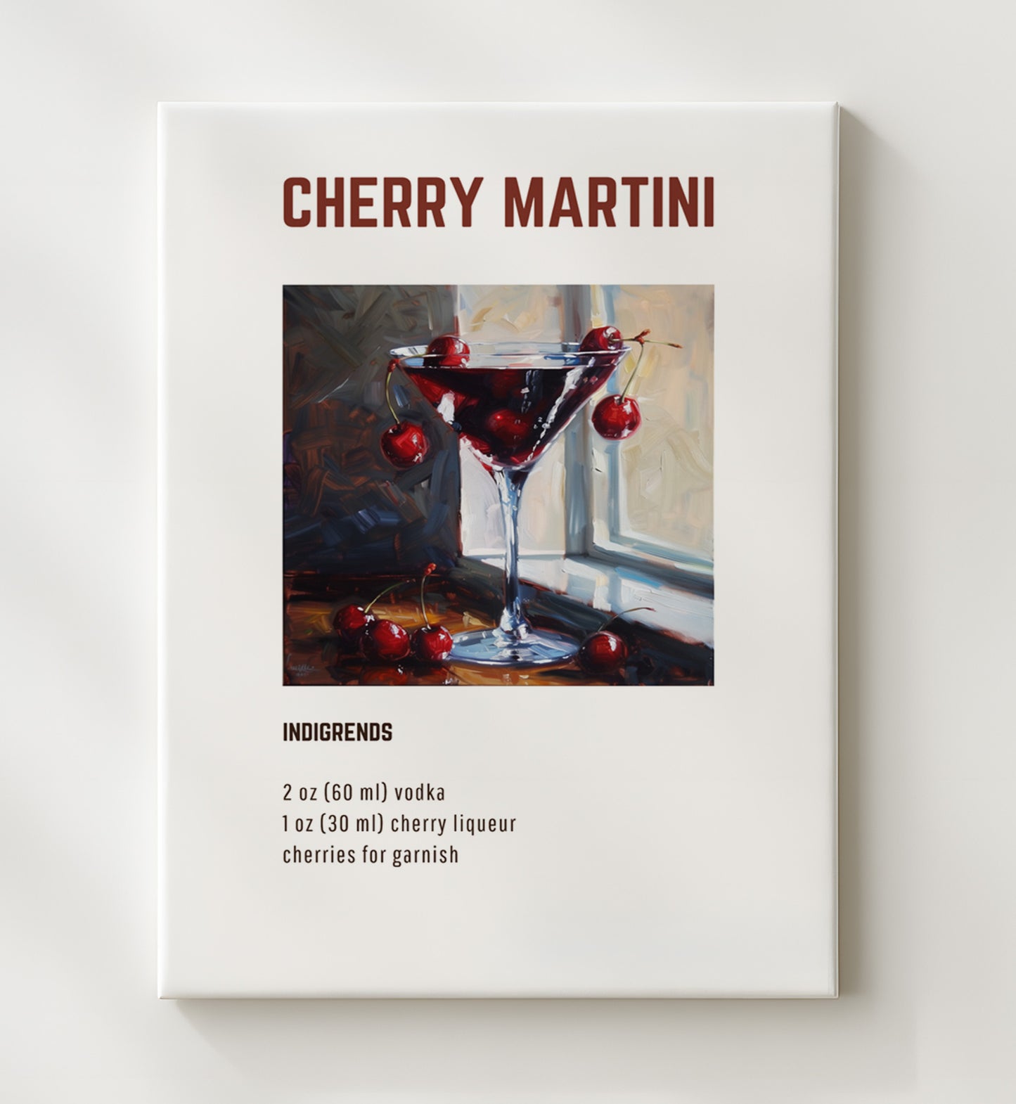 Cherry Martini 20x24 Canvas cocktail recipe wall art print – Cocktail Recipies decor