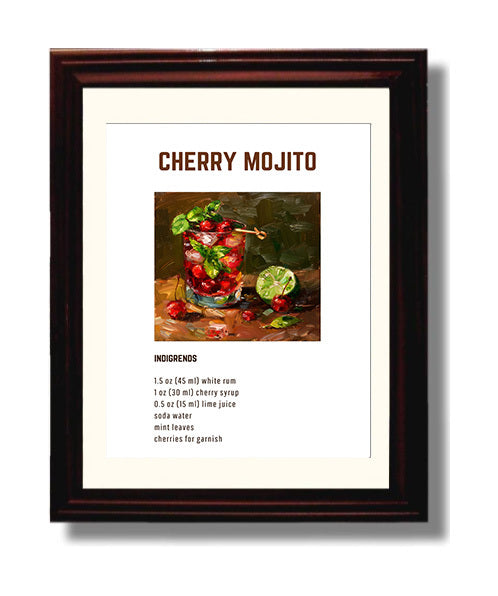 Cherry Mojito 8x10 Beveled Frame cocktail recipe wall art print – Cocktail Recipies decor