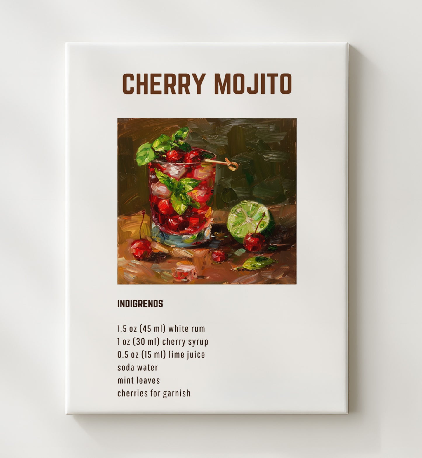 Cherry Mojito 20x24 Canvas cocktail recipe wall art print – Cocktail Recipies decor