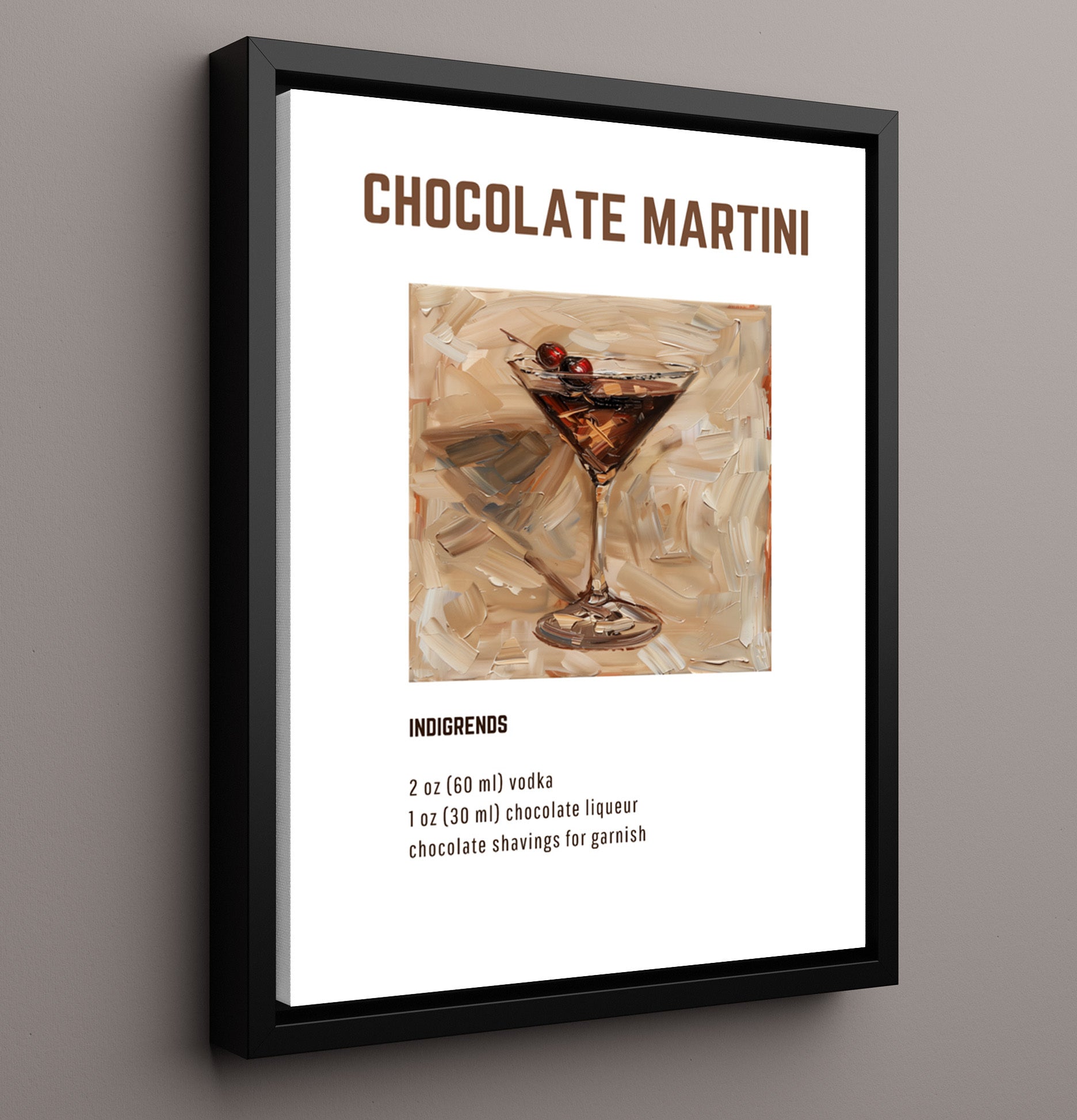 Chocolate Martini 16x20 Framed Canvas cocktail recipe wall art print – Cocktail Recipies decor