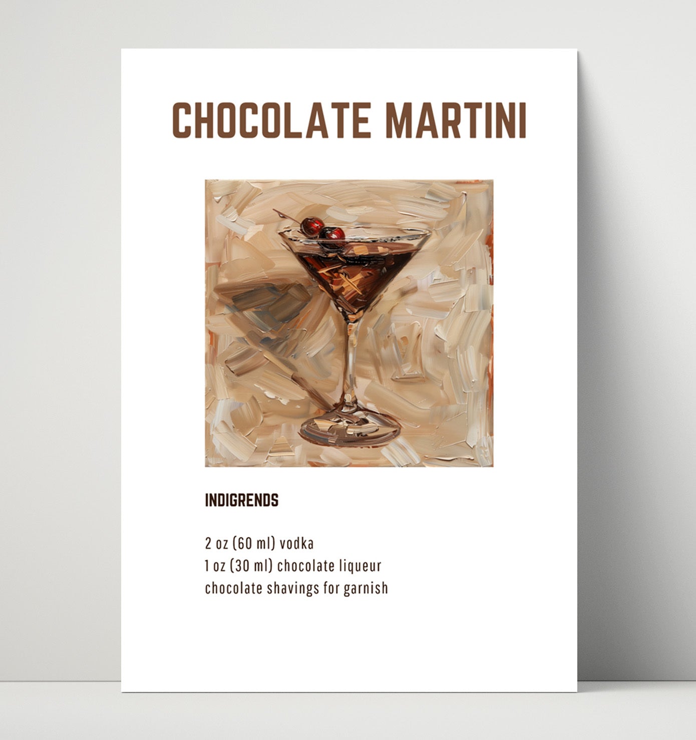 Chocolate Martini 16x20 Unframed Print cocktail recipe wall art print – Cocktail Recipies decor