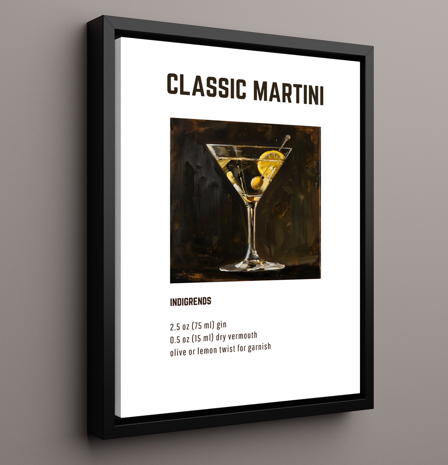 Classic Martini 16x20 Framed Canvas cocktail recipe wall art print – Cocktail Recipies decor