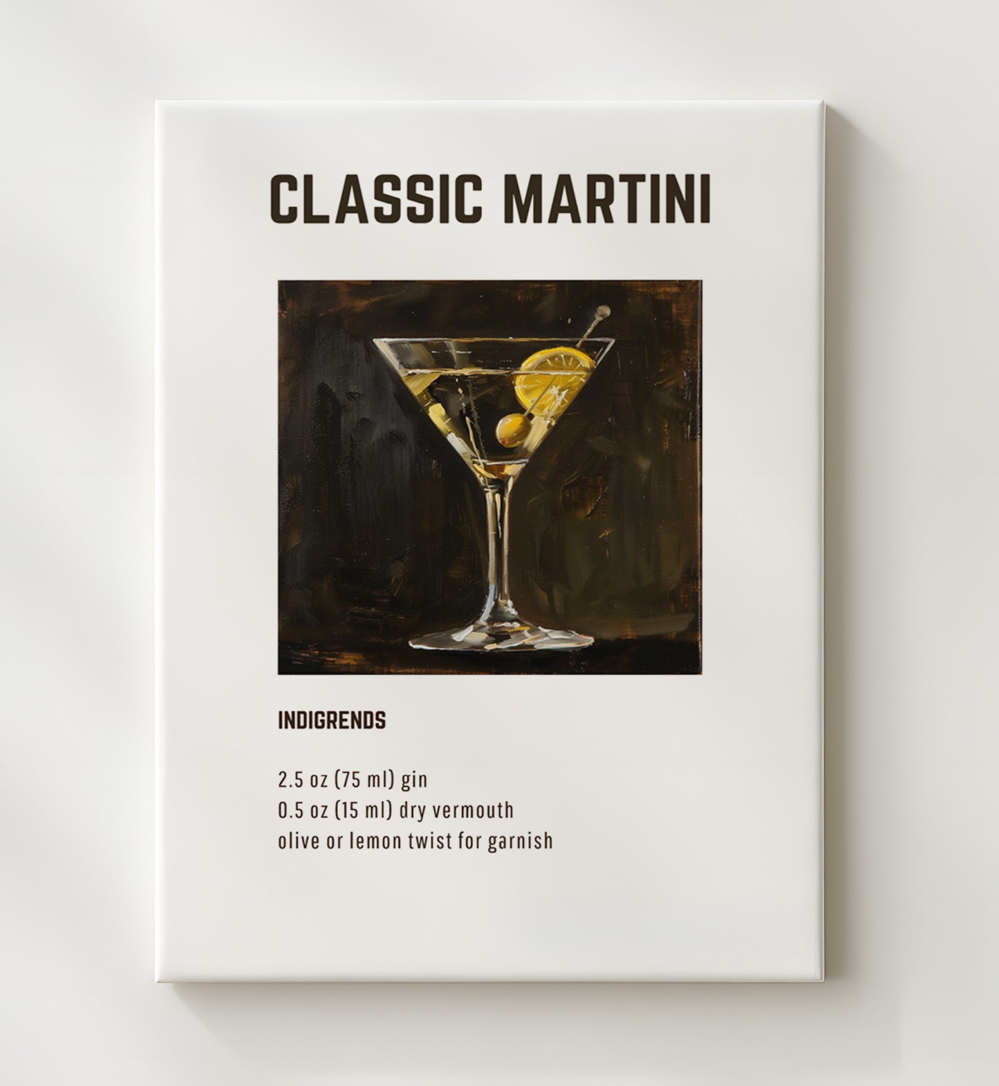 Classic Martini 20x24 Canvas cocktail recipe wall art print – Cocktail Recipies decor