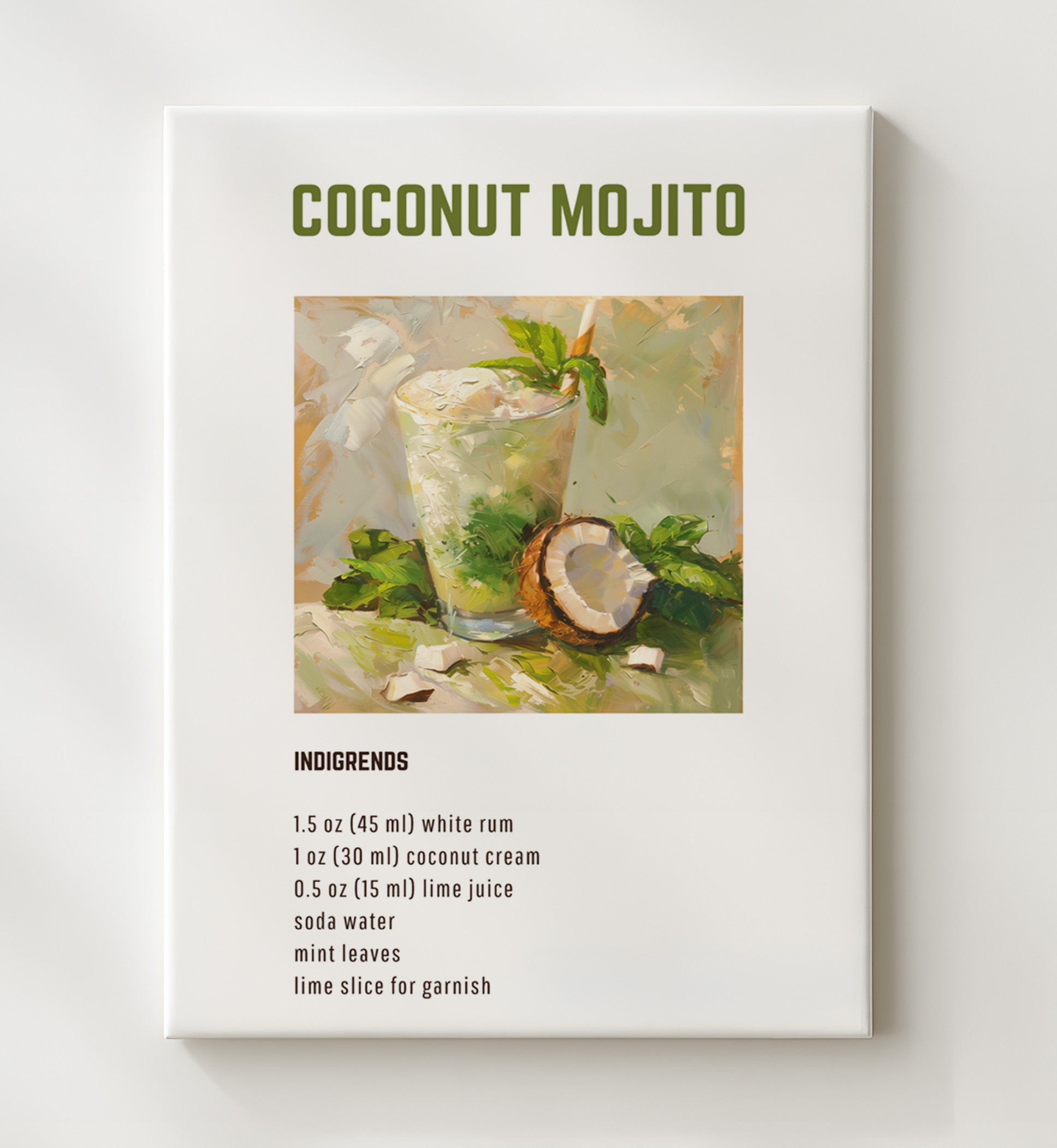 Coconut Mojito 20x24 Canvas cocktail recipe wall art print – Cocktail Recipies decor