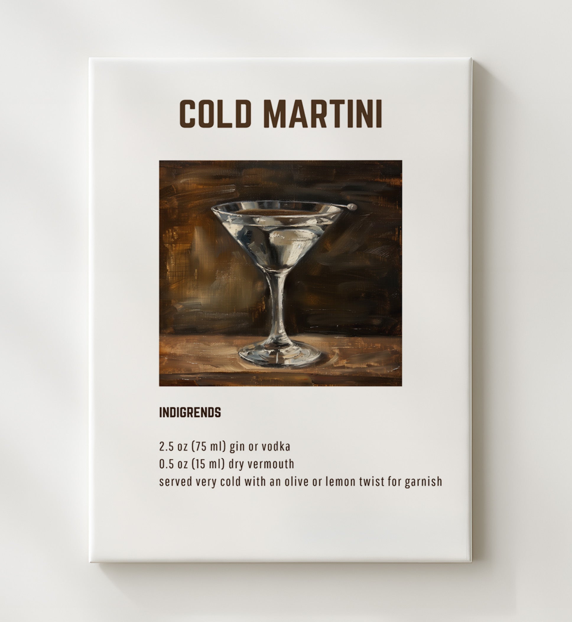 Cold Martini 20x24 Canvas cocktail recipe wall art print – Cocktail Recipies decor