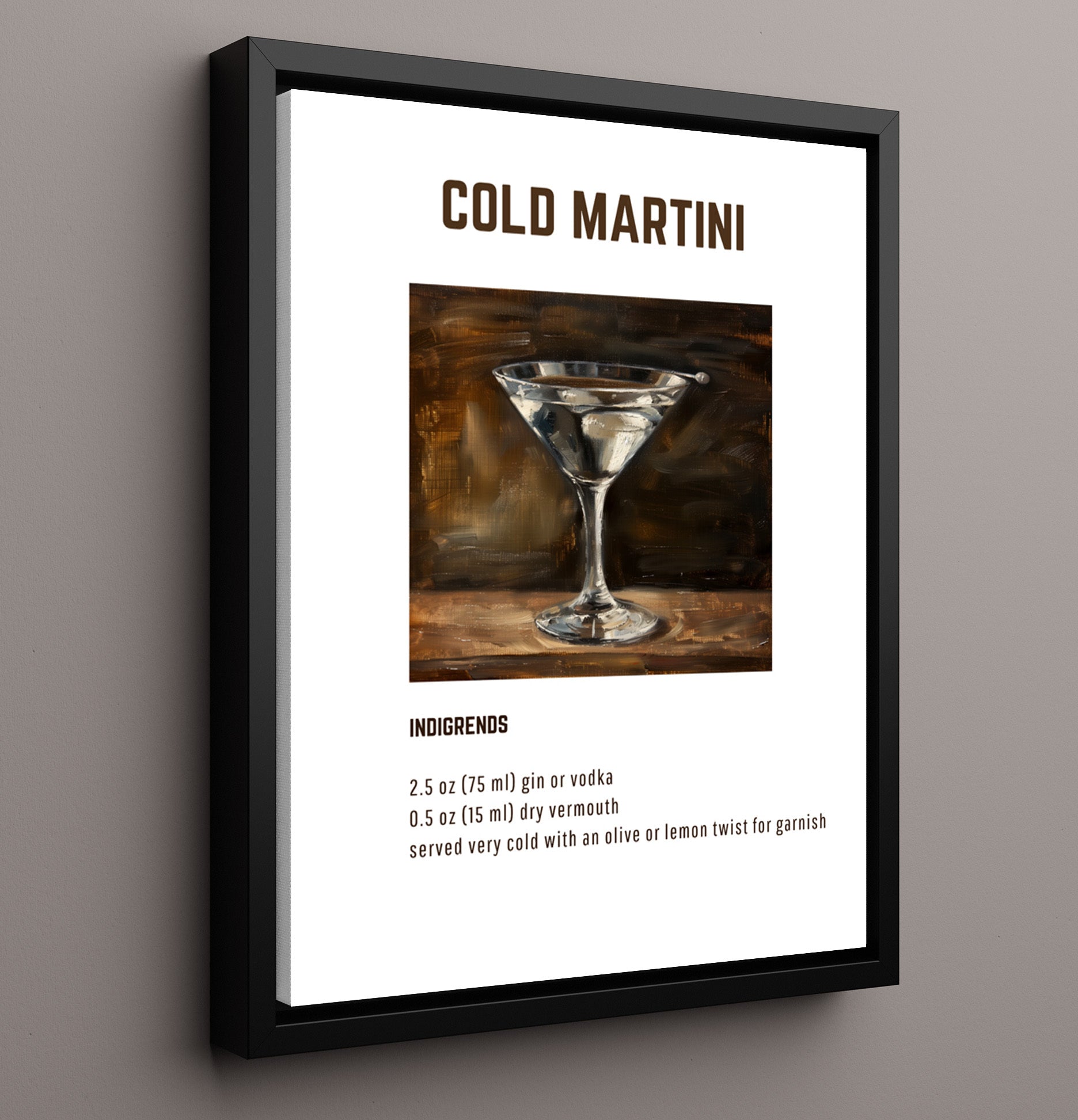 Cold Martini 16x20 Framed Canvas cocktail recipe wall art print – Cocktail Recipies decor