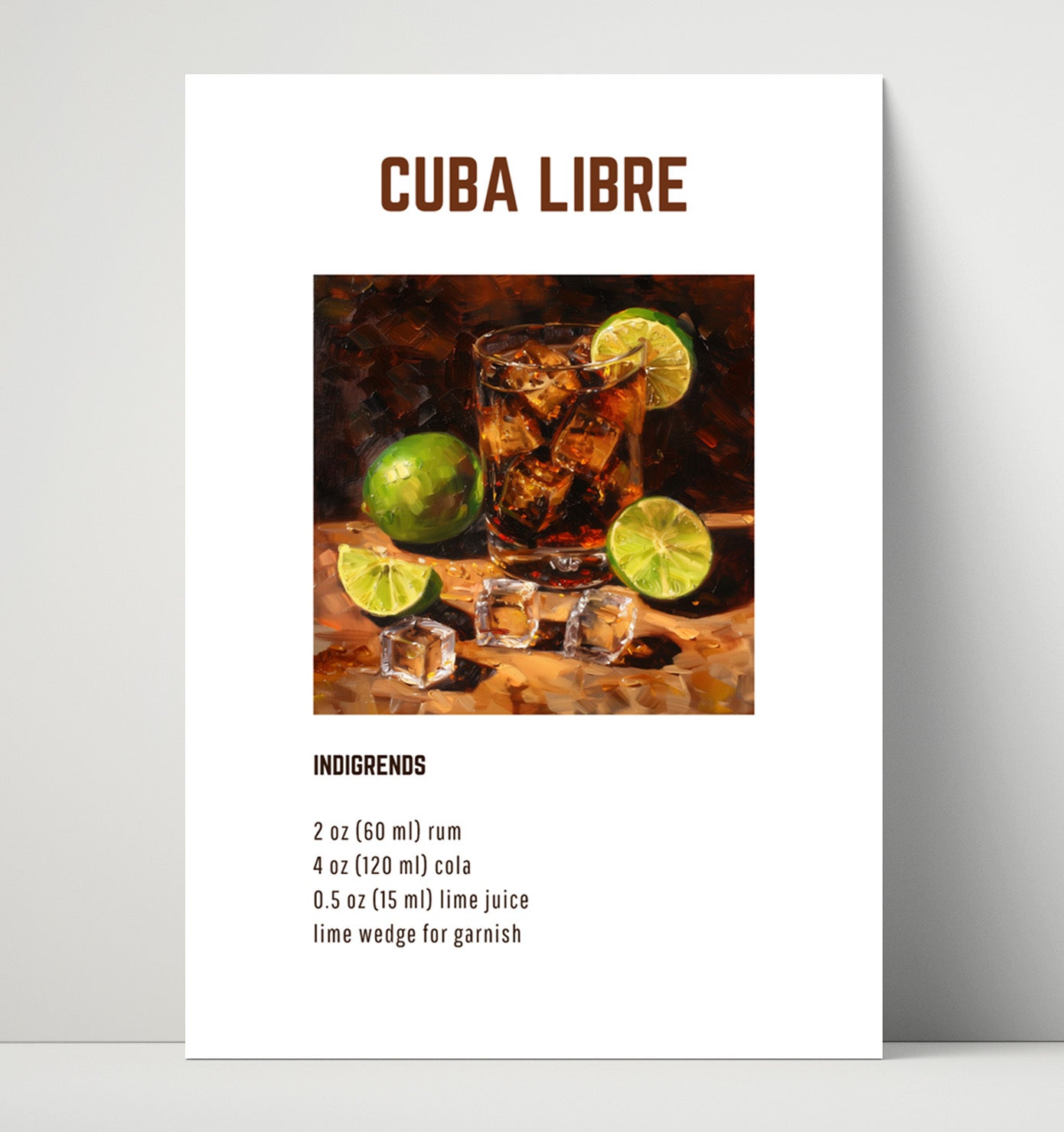 Cuba Libre 16x20 Unframed Print cocktail recipe wall art print – Cocktail Recipies decor