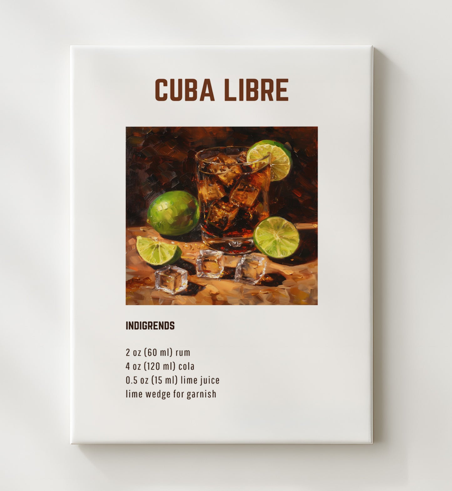 Cuba Libre 20x24 Canvas cocktail recipe wall art print – Cocktail Recipies decor