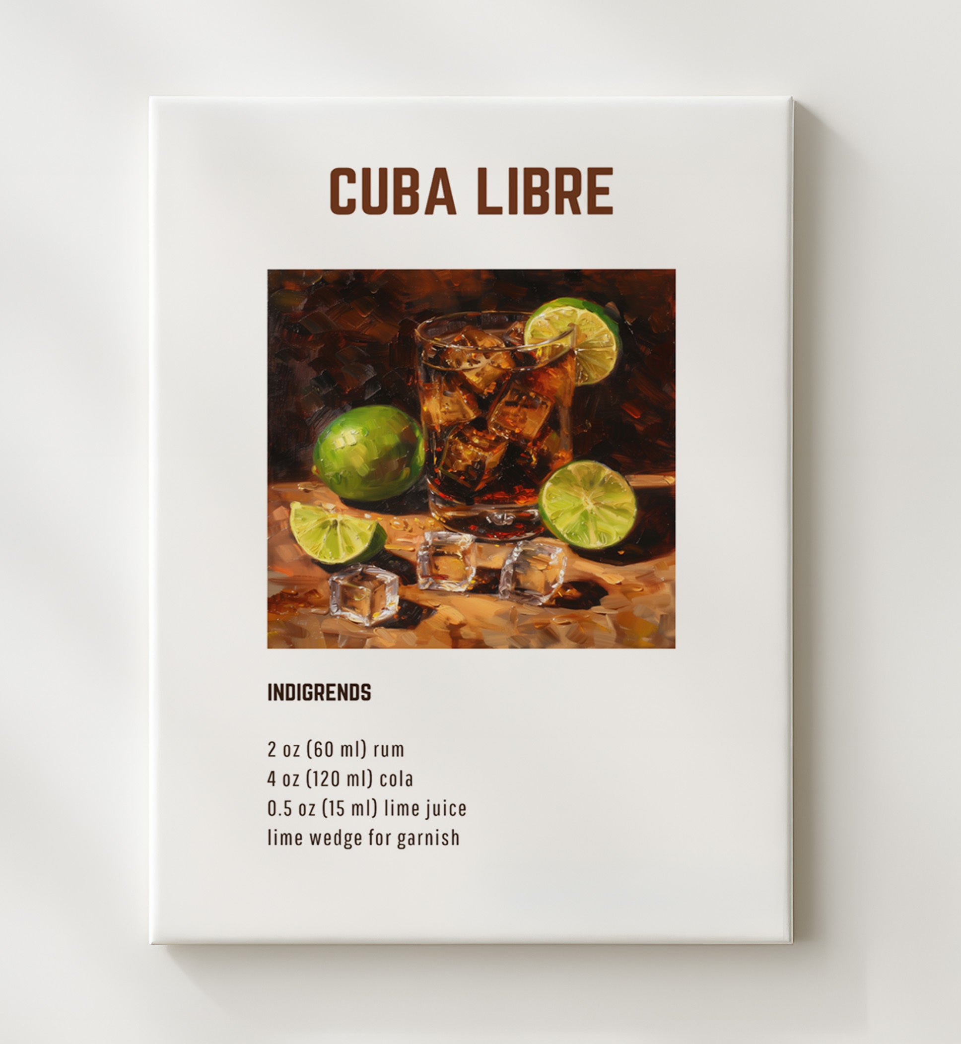 Cuba Libre 20x24 Canvas cocktail recipe wall art print – Cocktail Recipies decor