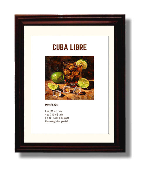 Cuba Libre 8x10 Beveled Frame cocktail recipe wall art print – Cocktail Recipies decor