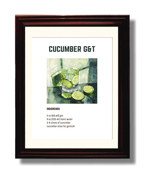 Cucumber GandT 8x10 Beveled Frame cocktail recipe wall art print – Cocktail Recipies decor