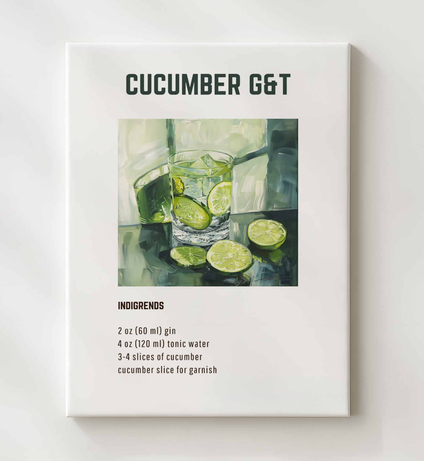 Cucumber GandT 20x24 Canvas cocktail recipe wall art print – Cocktail Recipies decor