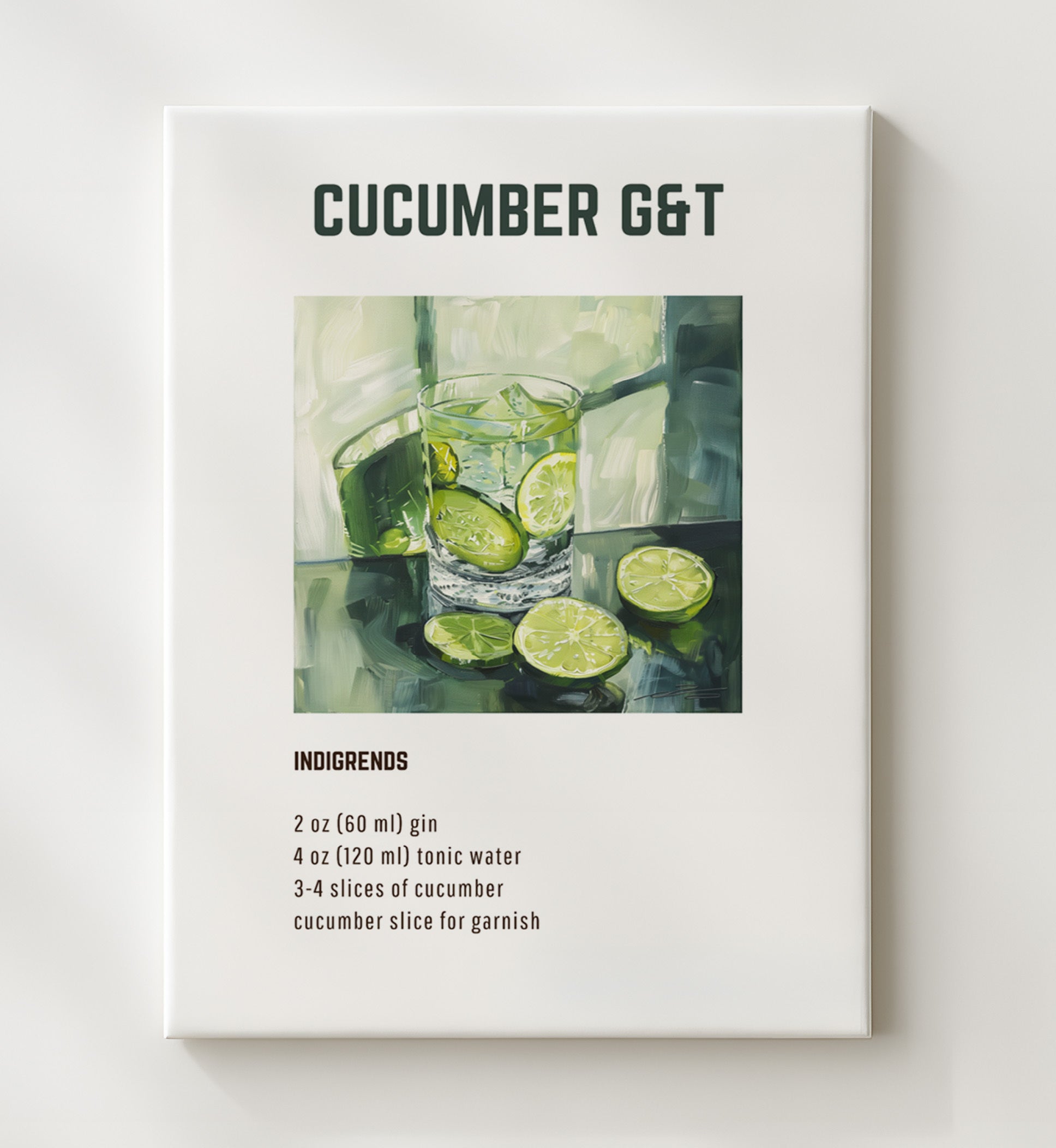 Cucumber GandT 20x24 Canvas cocktail recipe wall art print – Cocktail Recipies decor