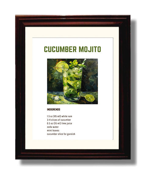 Cucumber Mojito 8x10 Beveled Frame cocktail recipe wall art print – Cocktail Recipies decor