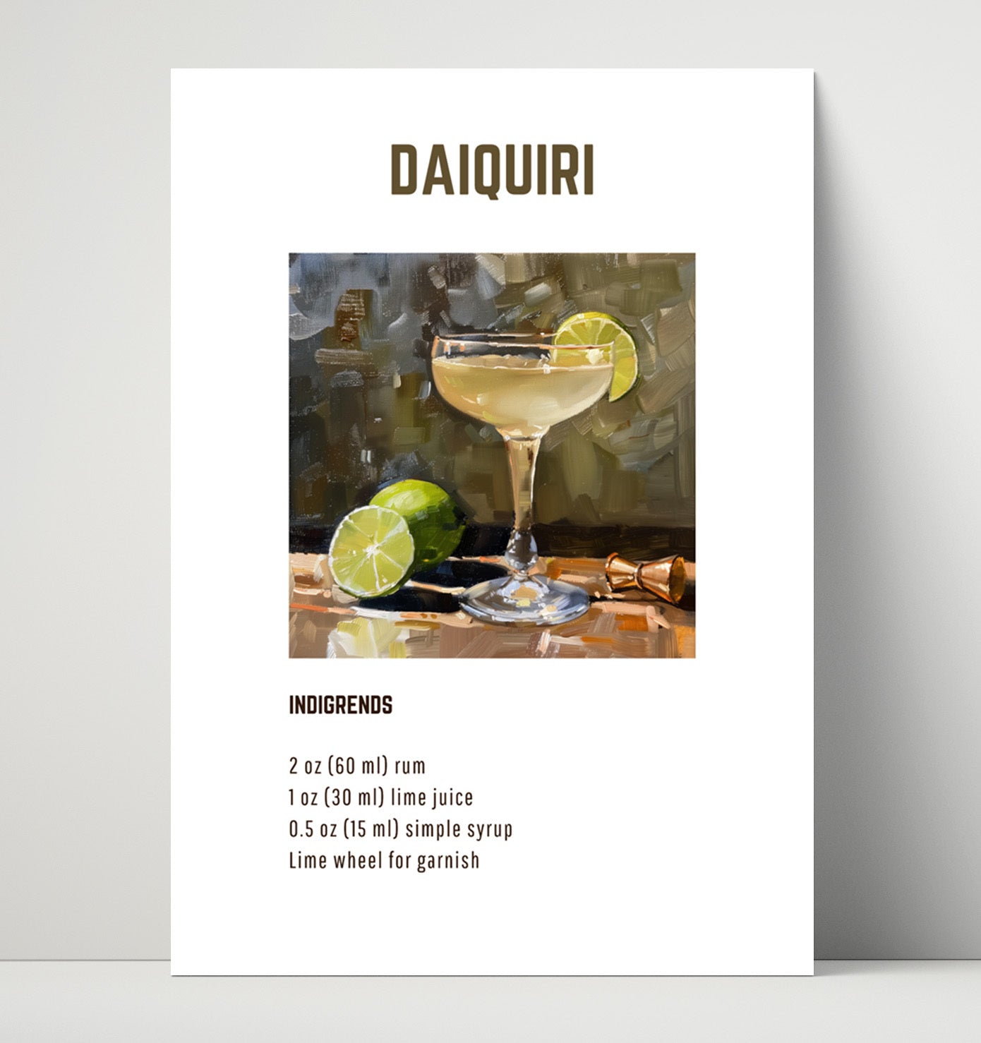 Daiquiri 16x20 Unframed Print cocktail recipe wall art print – Cocktail Recipies decor