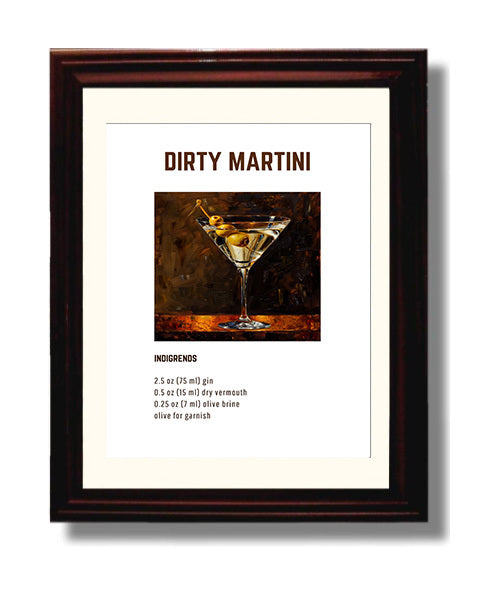 Dirty Martini 8x10 Beveled Frame cocktail recipe wall art print – Cocktail Recipies decor