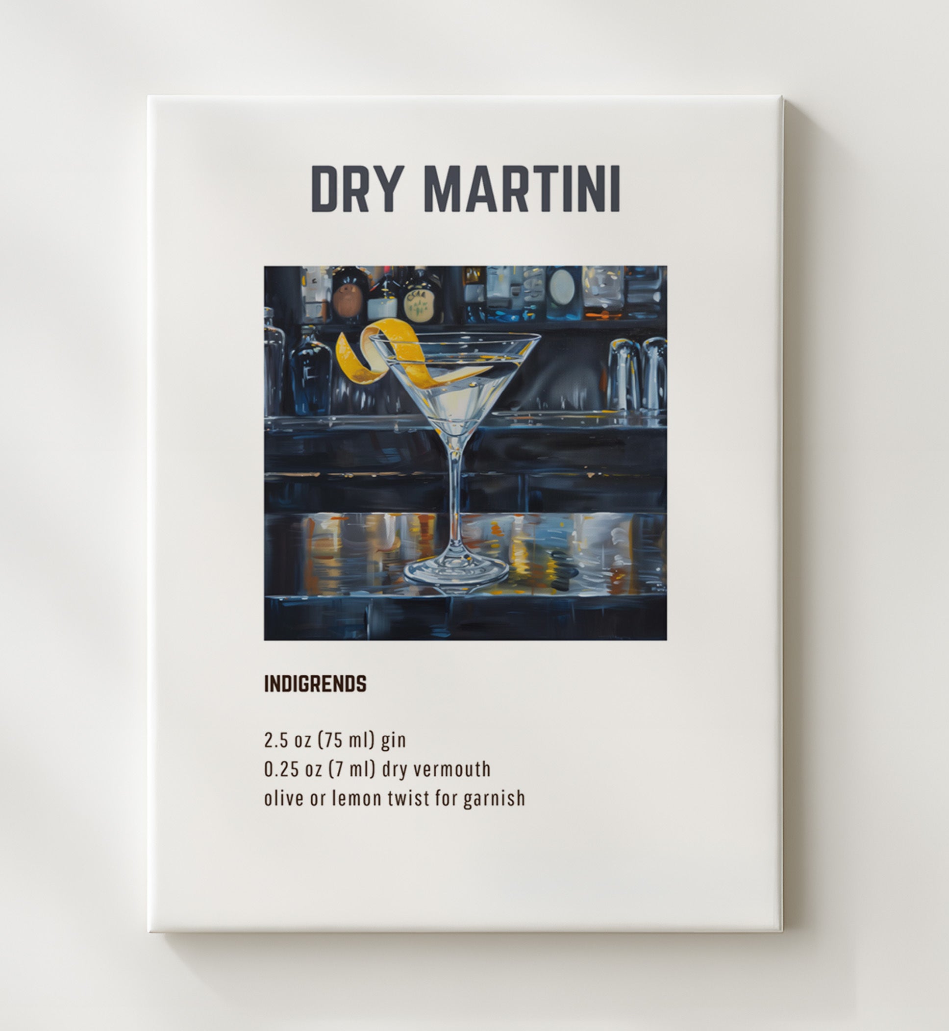 Dry Martini 20x24 Canvas cocktail recipe wall art print – Cocktail Recipies decor