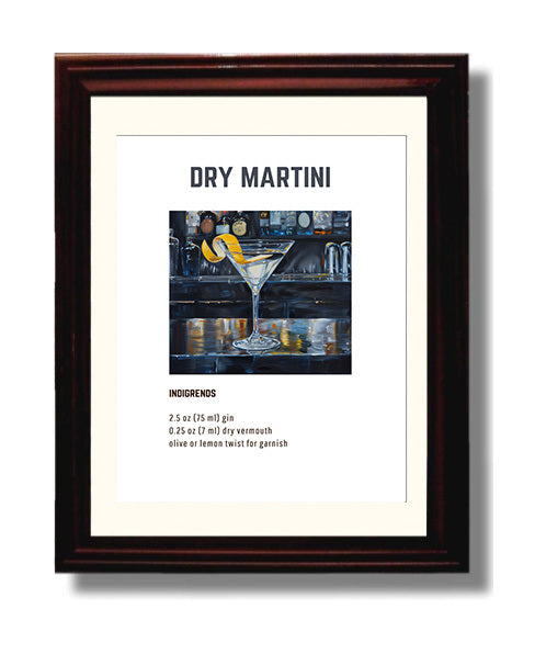 Dry Martini 8x10 Beveled Frame cocktail recipe wall art print – Cocktail Recipies decor