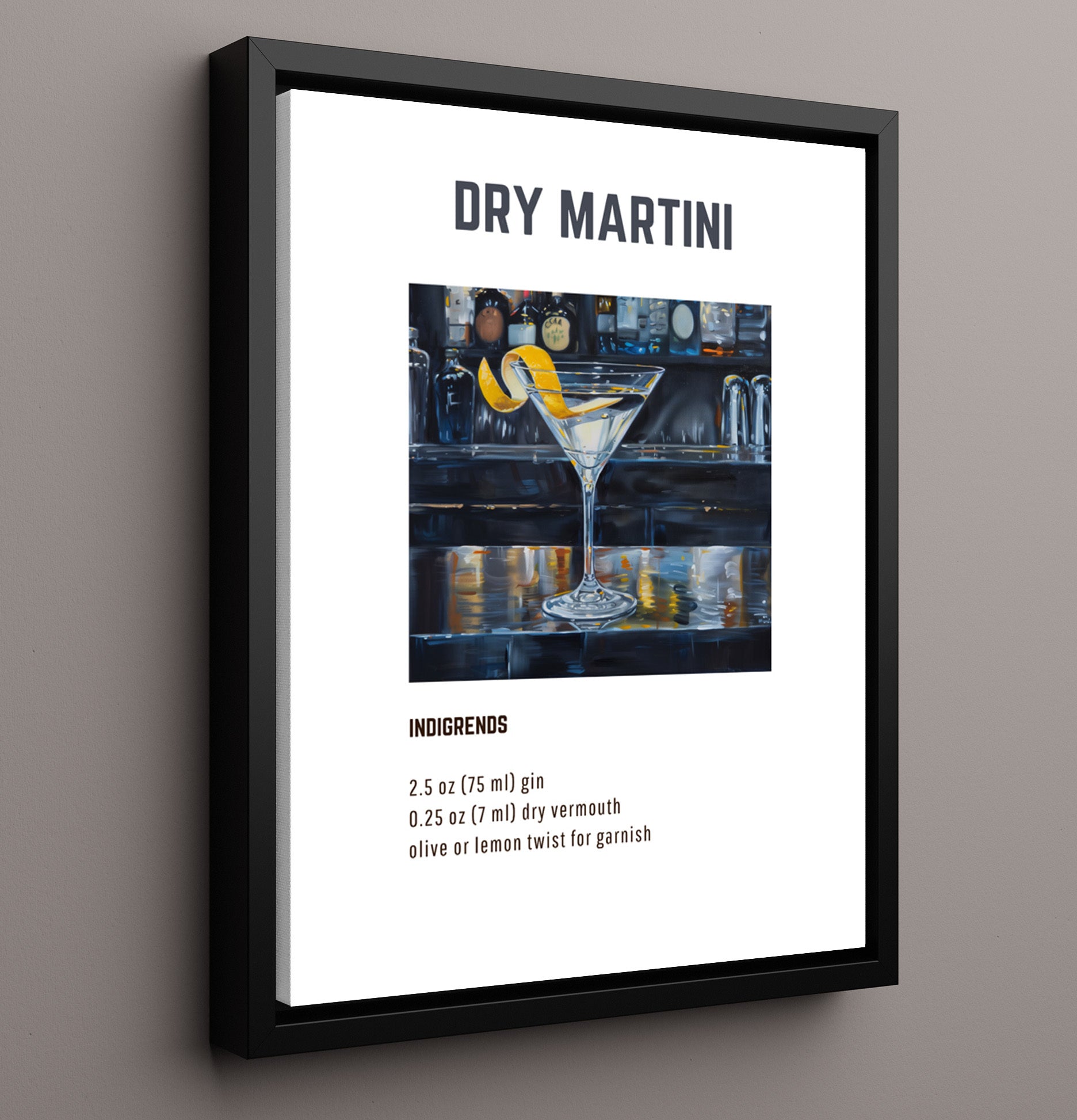 Dry Martini 16x20 Framed Canvas cocktail recipe wall art print – Cocktail Recipies decor