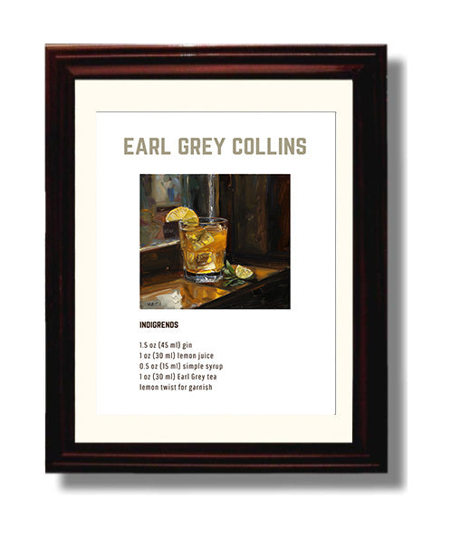 Earl Grey Collins 8x10 Beveled Frame cocktail recipe wall art print – Cocktail Recipies decor
