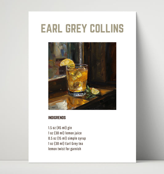 Earl Grey Collins - Tea-Infused Citrus Gin Cocktail - 16x20 Unframed Print