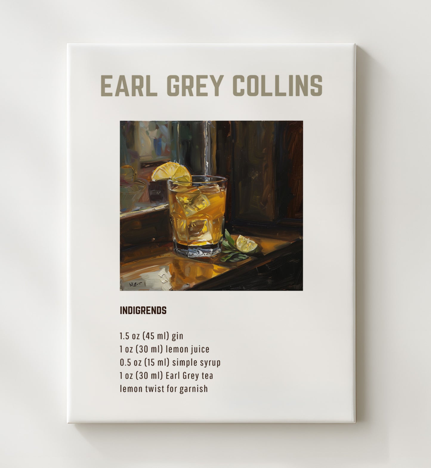Earl Grey Collins 20x24 Canvas cocktail recipe wall art print – Cocktail Recipies decor