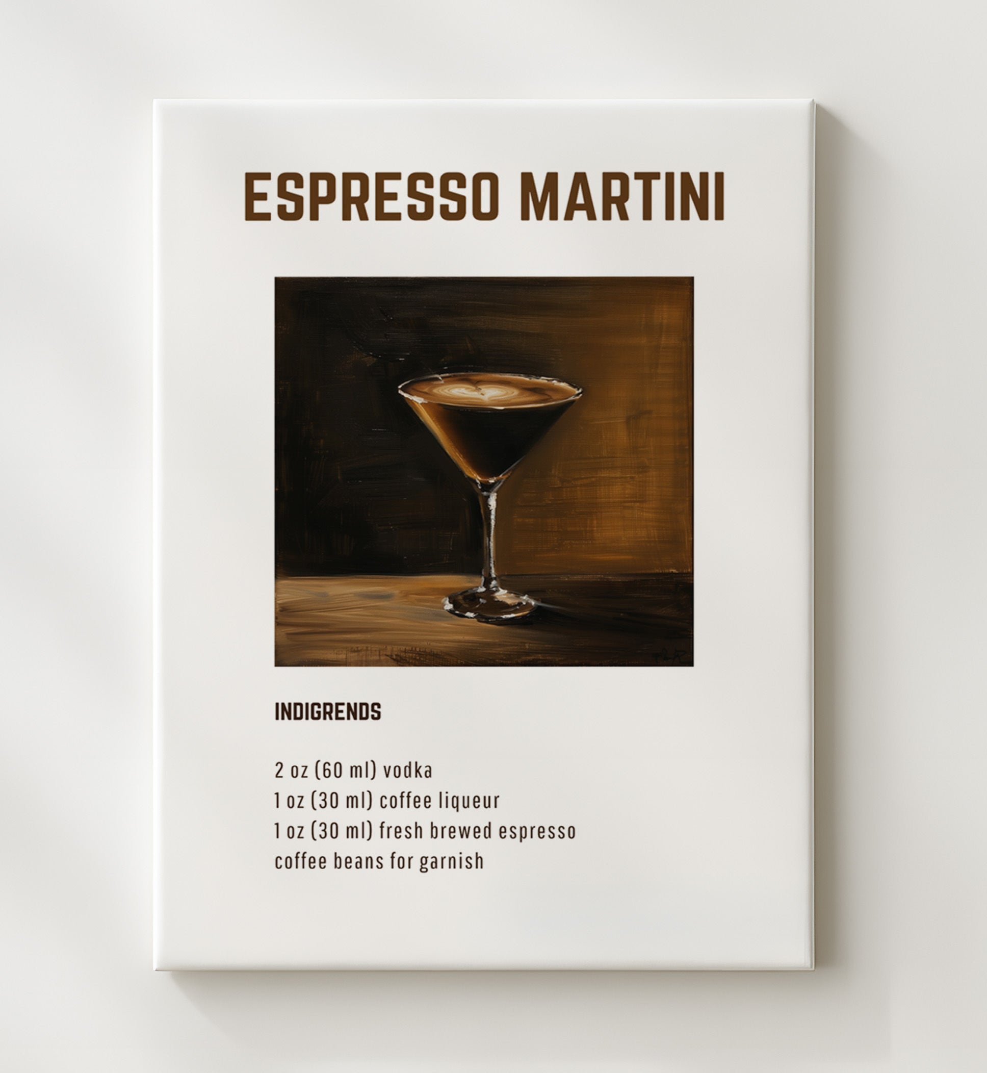Espresso Martini 20x24 Canvas cocktail recipe wall art print – Cocktail Recipies decor