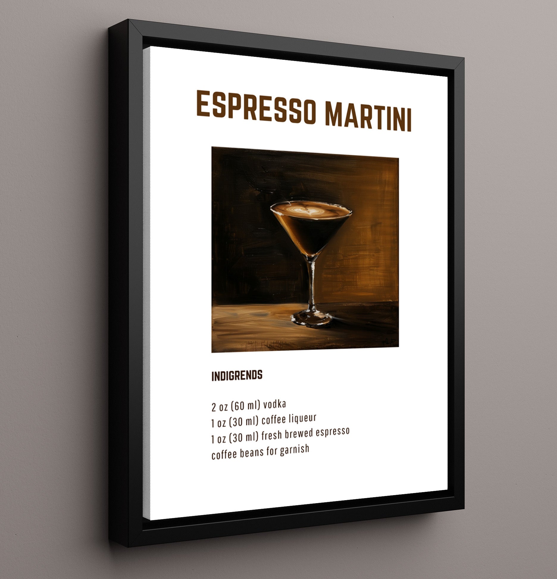 Espresso Martini 16x20 Framed Canvas cocktail recipe wall art print – Cocktail Recipies decor