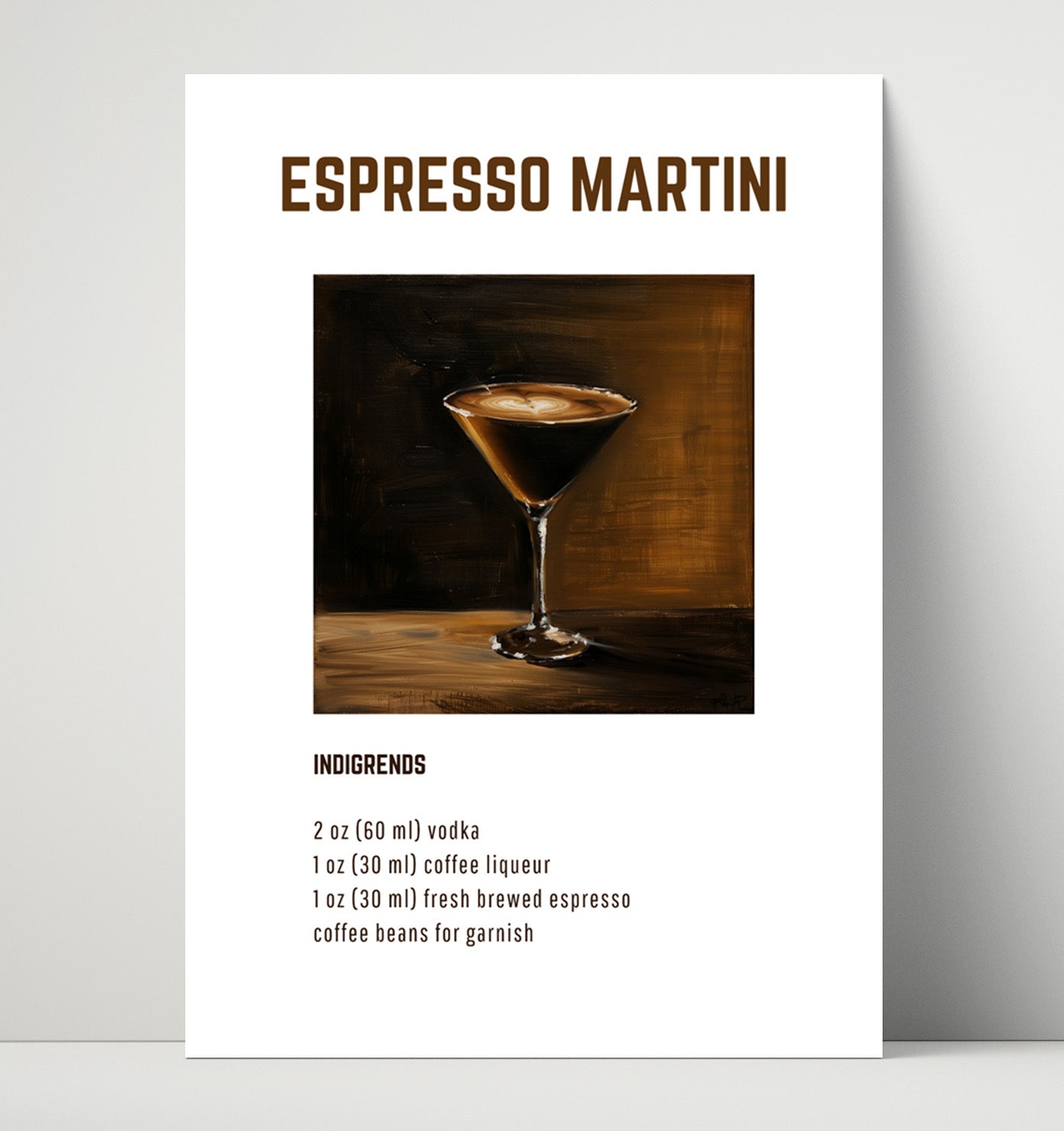 Espresso Martini 16x20 Unframed Print cocktail recipe wall art print – Cocktail Recipies decor
