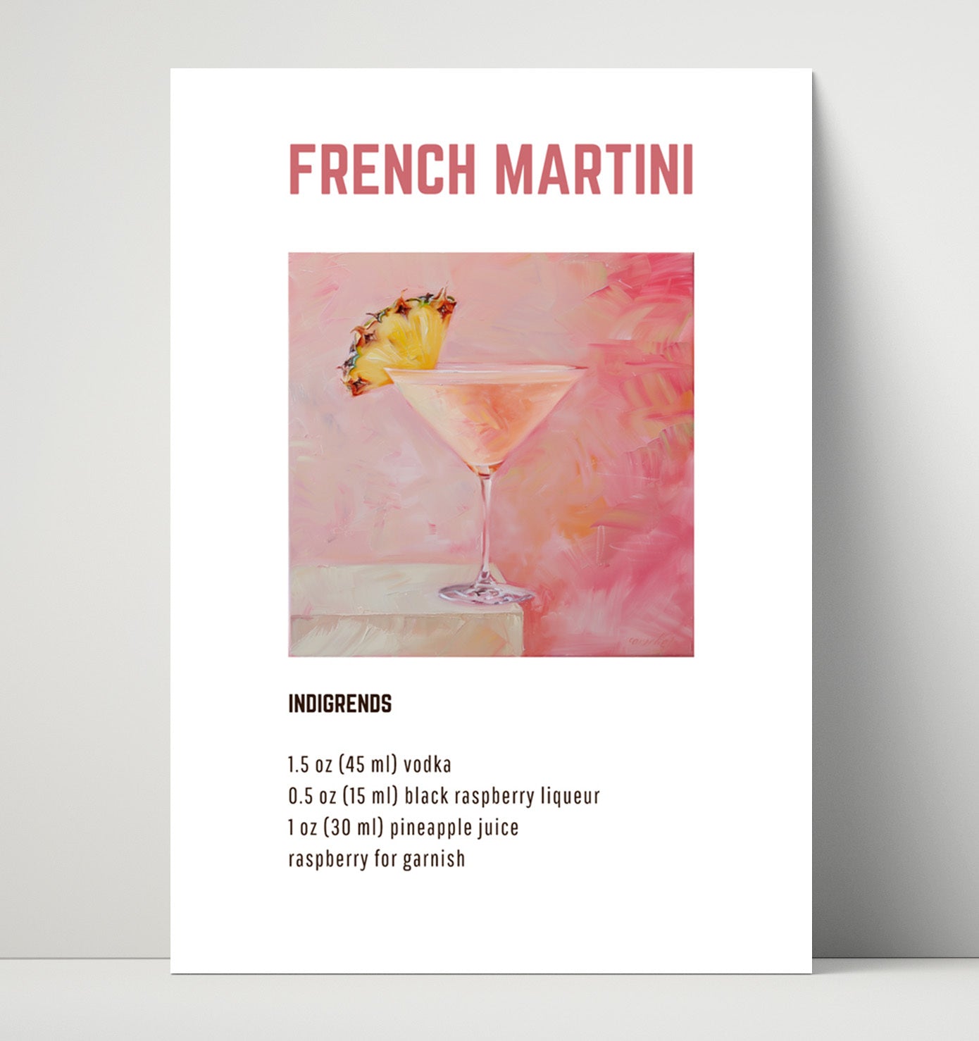 French Martini 16x20 Unframed Print cocktail recipe wall art print – Cocktail Recipies decor