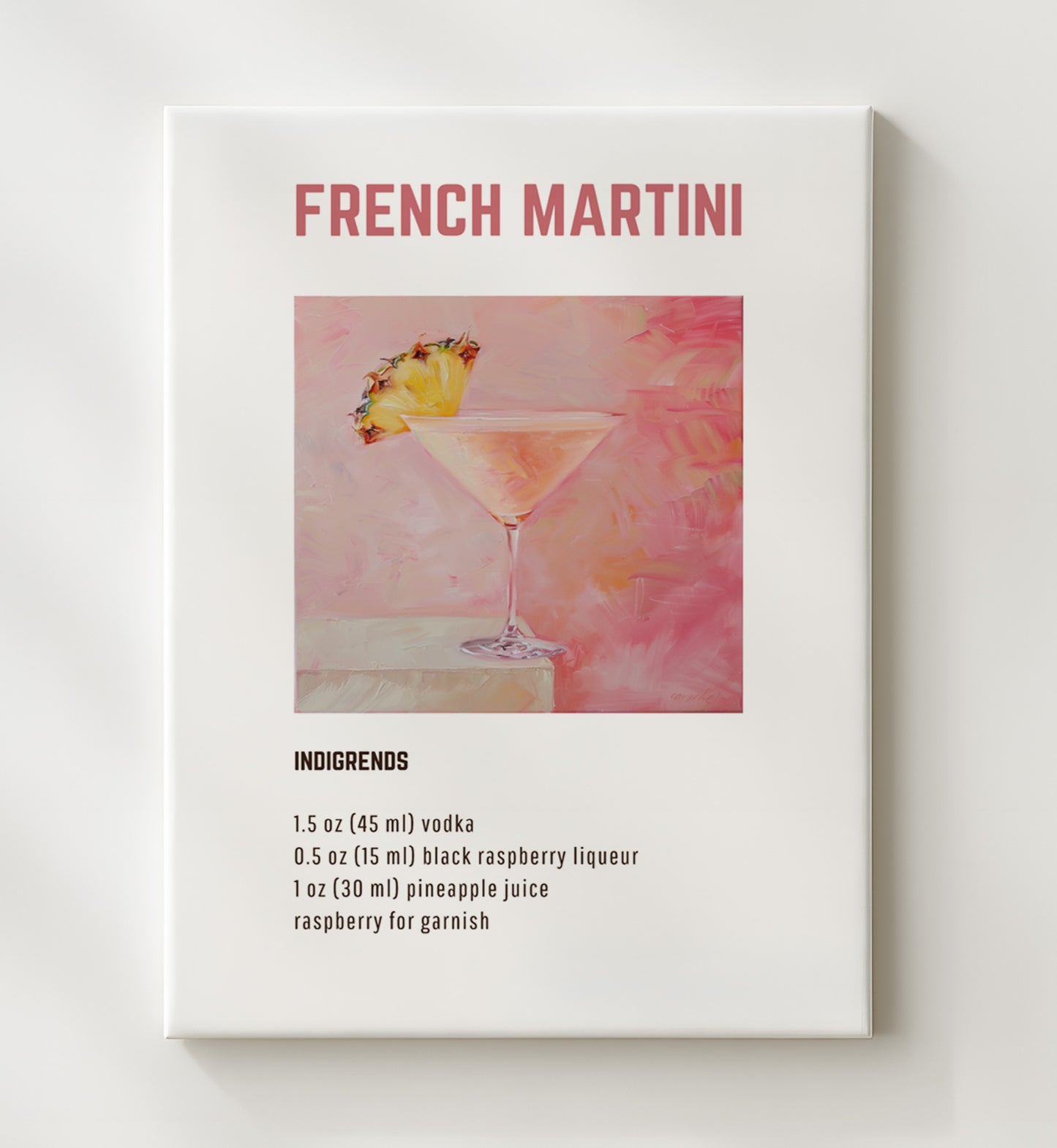 French Martini 20x24 Canvas cocktail recipe wall art print – Cocktail Recipies decor