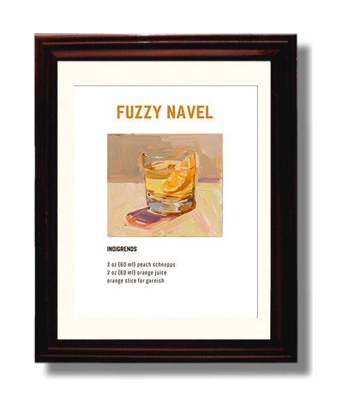 Fuzzy Navel 8x10 Beveled Frame cocktail recipe wall art print – Cocktail Recipies decor