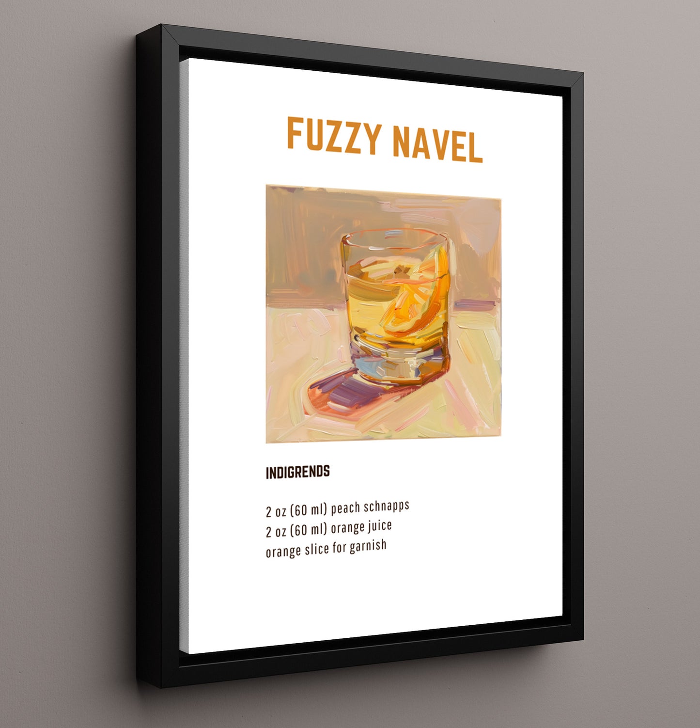 Fuzzy Navel 16x20 Framed Canvas cocktail recipe wall art print – Cocktail Recipies decor