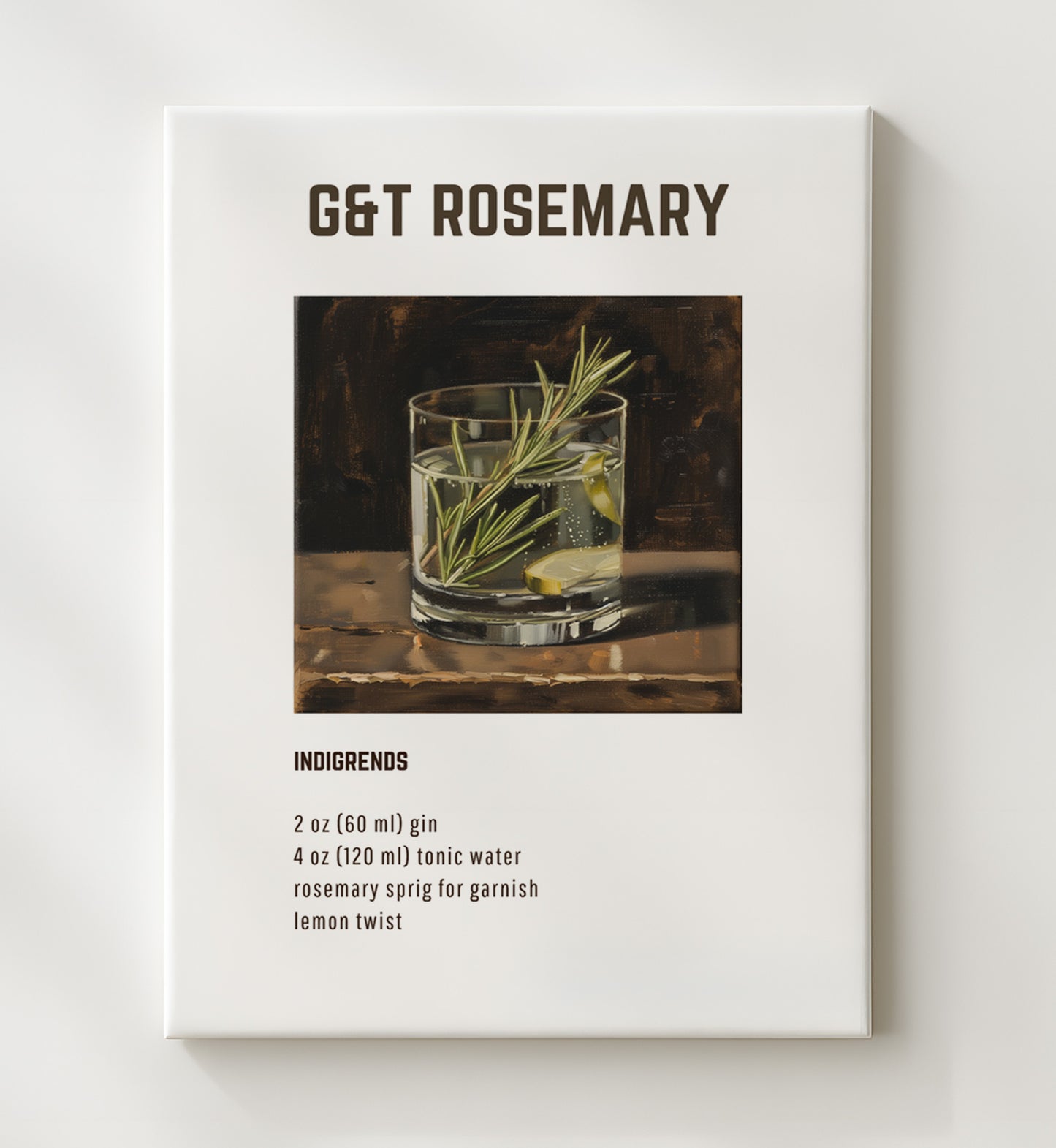 GandT Rosemary 20x24 Canvas cocktail recipe wall art print – Cocktail Recipies decor