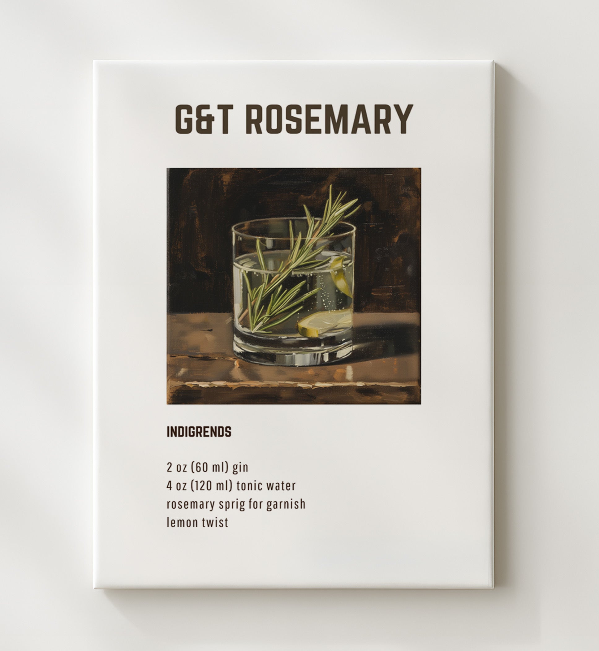 GandT Rosemary 20x24 Canvas cocktail recipe wall art print – Cocktail Recipies decor