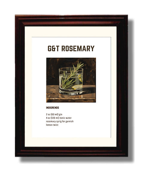 GandT Rosemary 8x10 Beveled Frame cocktail recipe wall art print – Cocktail Recipies decor