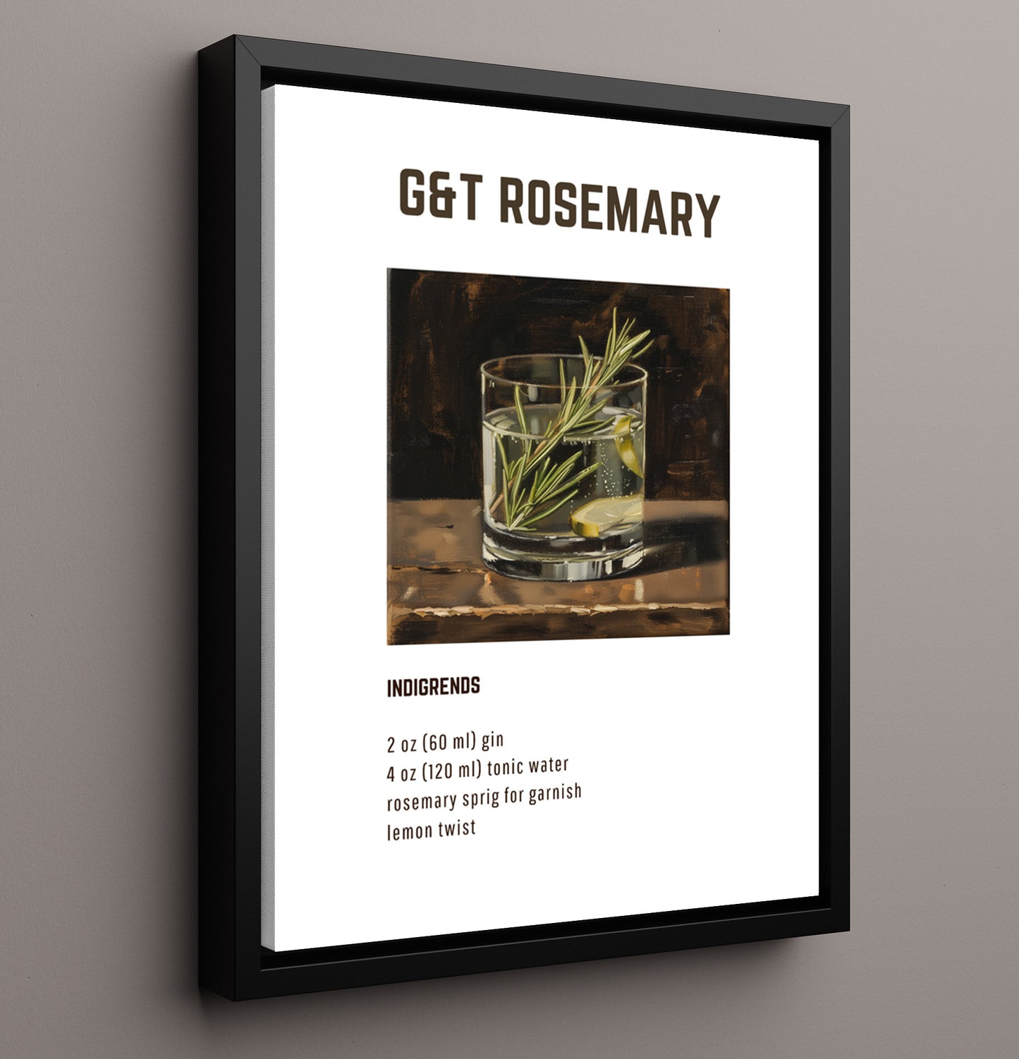 GandT Rosemary 16x20 Framed Canvas cocktail recipe wall art print – Cocktail Recipies decor