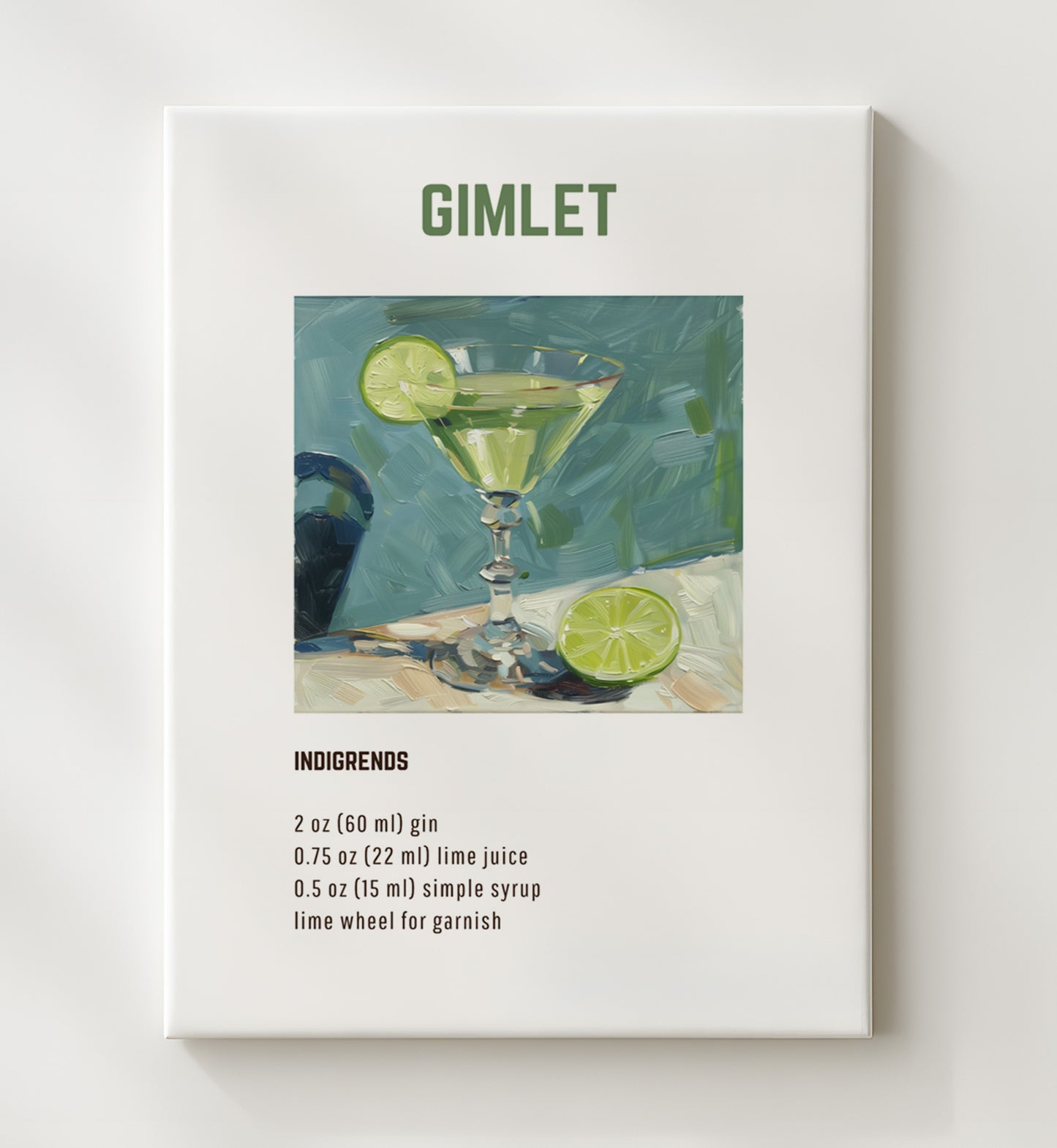 Gimlet 20x24 Canvas cocktail recipe wall art print – Cocktail Recipies decor
