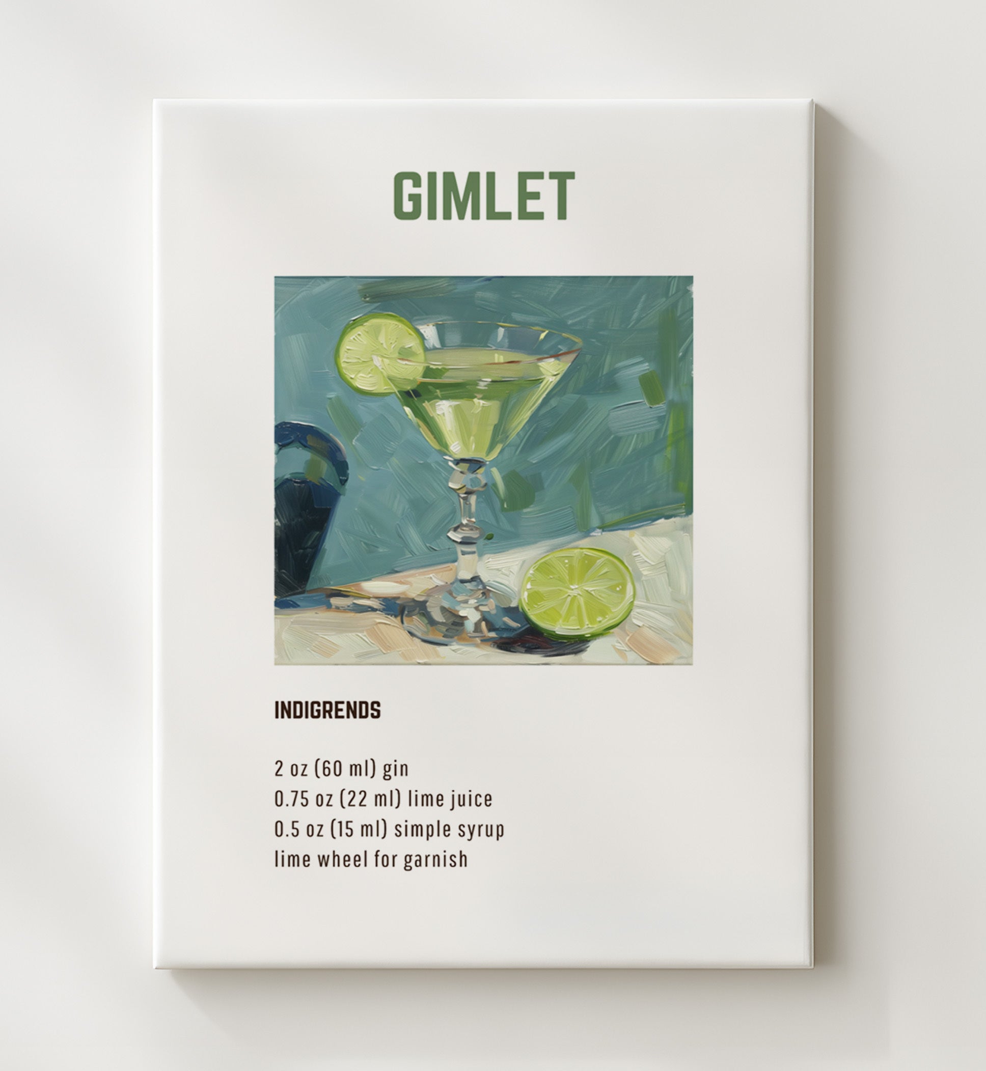 Gimlet 20x24 Canvas cocktail recipe wall art print – Cocktail Recipies decor