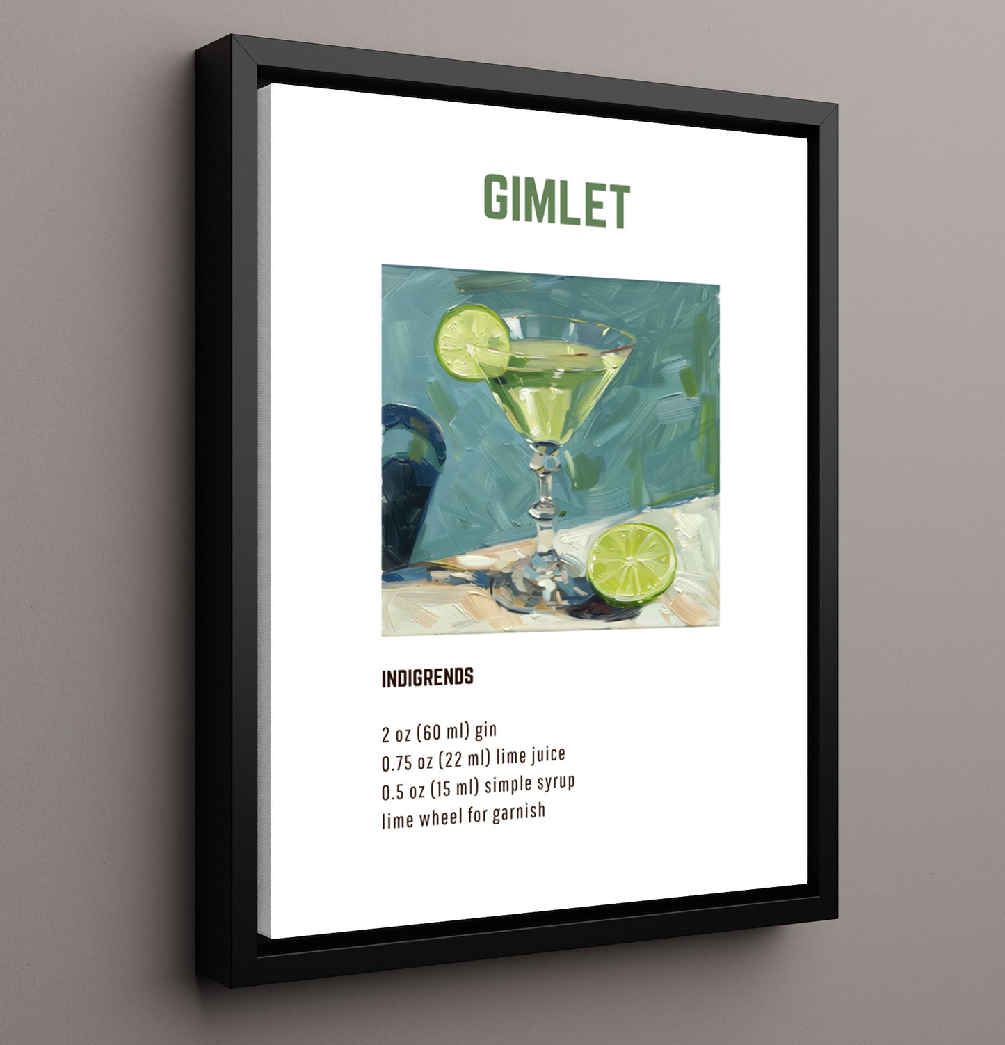 Gimlet 16x20 Framed Canvas cocktail recipe wall art print – Cocktail Recipies decor