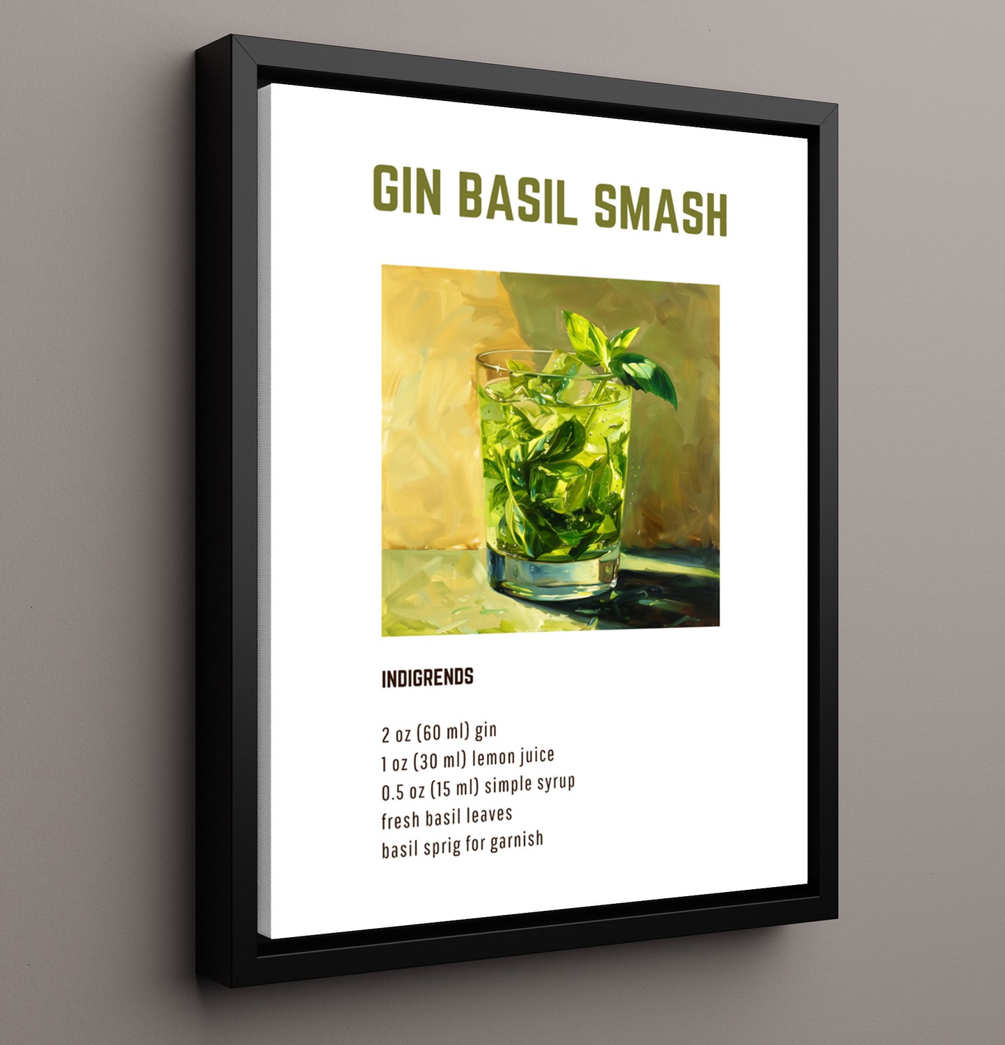 Gin Basil Smash 16x20 Framed Canvas cocktail recipe wall art print – Cocktail Recipies decor